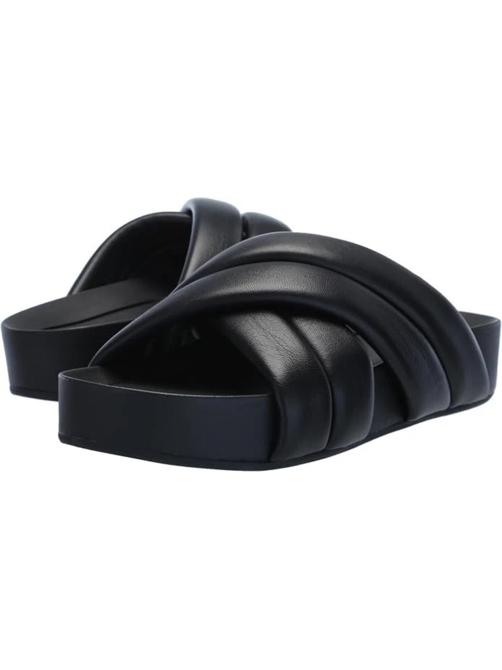 Aquatalia Talya Black Leather Platform Slide Sandal Padded Weatherproof 6-6.5